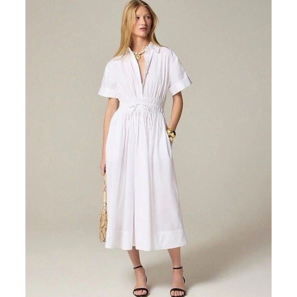 J Crew Elena Shirt Dress Cotton Poplin White Midi NWT Petite - Size 10P